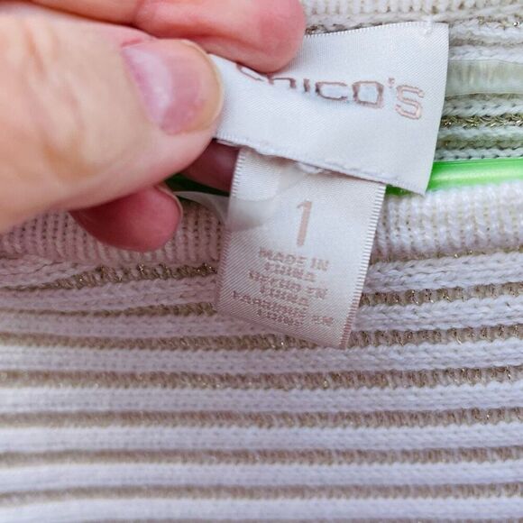 Chico’s size Medium bell sleeve tunic sweater in cream & gold - Picture 5 of 8